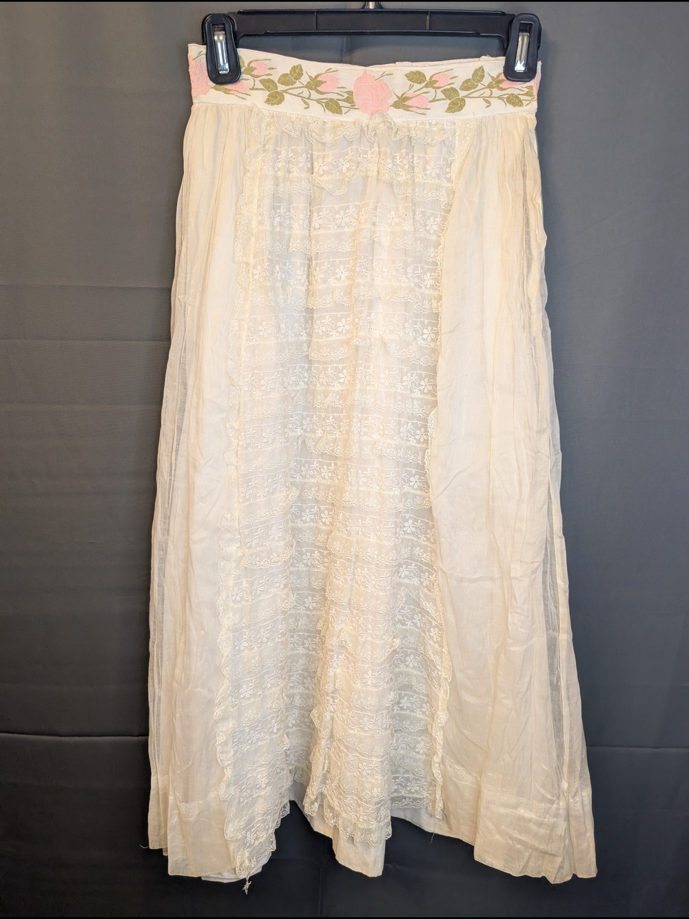 VTG 60s/70s Sport Whirl Jeanne Campbell Tiered Lace Boho Maxi Skirt Cream